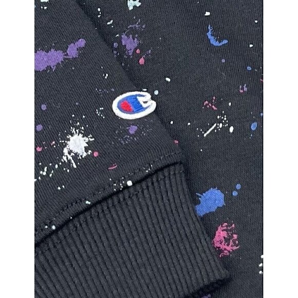 NEW Champion Girls Script Logo Size 5 Sweatshirt Hoodie Splatter Pattern Black - Picture 3 of 9